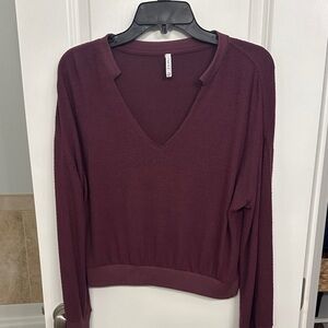 Z Supply Deep Burgundy V-Neck Blouse